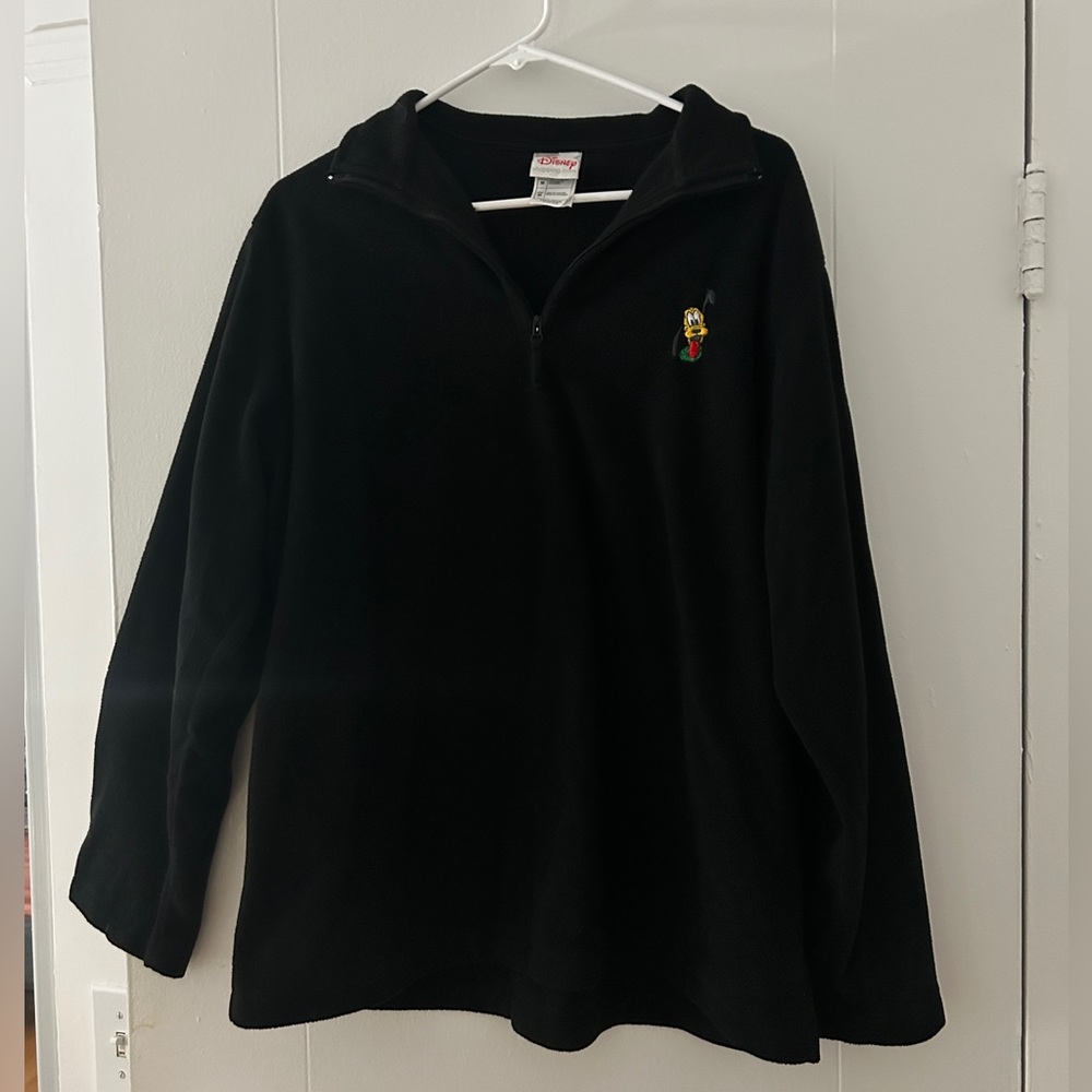 Disney Vintage Black Fleece Quarter Zip Sweatshirt Pluto Soft‎ Comfortable